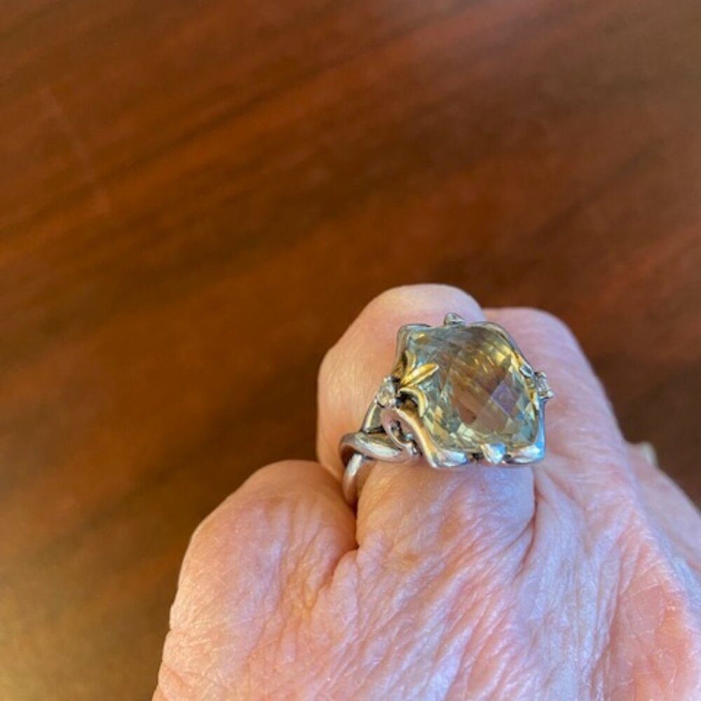 Premium Huge Sparkling Topaz Gem Ann King Sterling Silver & 18K Gold Size 7 Ring - Picture 6 of 7